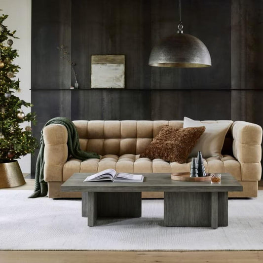 Sunny Velvet 3-Seater Tufted Sofa - 239cm Luxurious Comfort & Style - Cotton Home