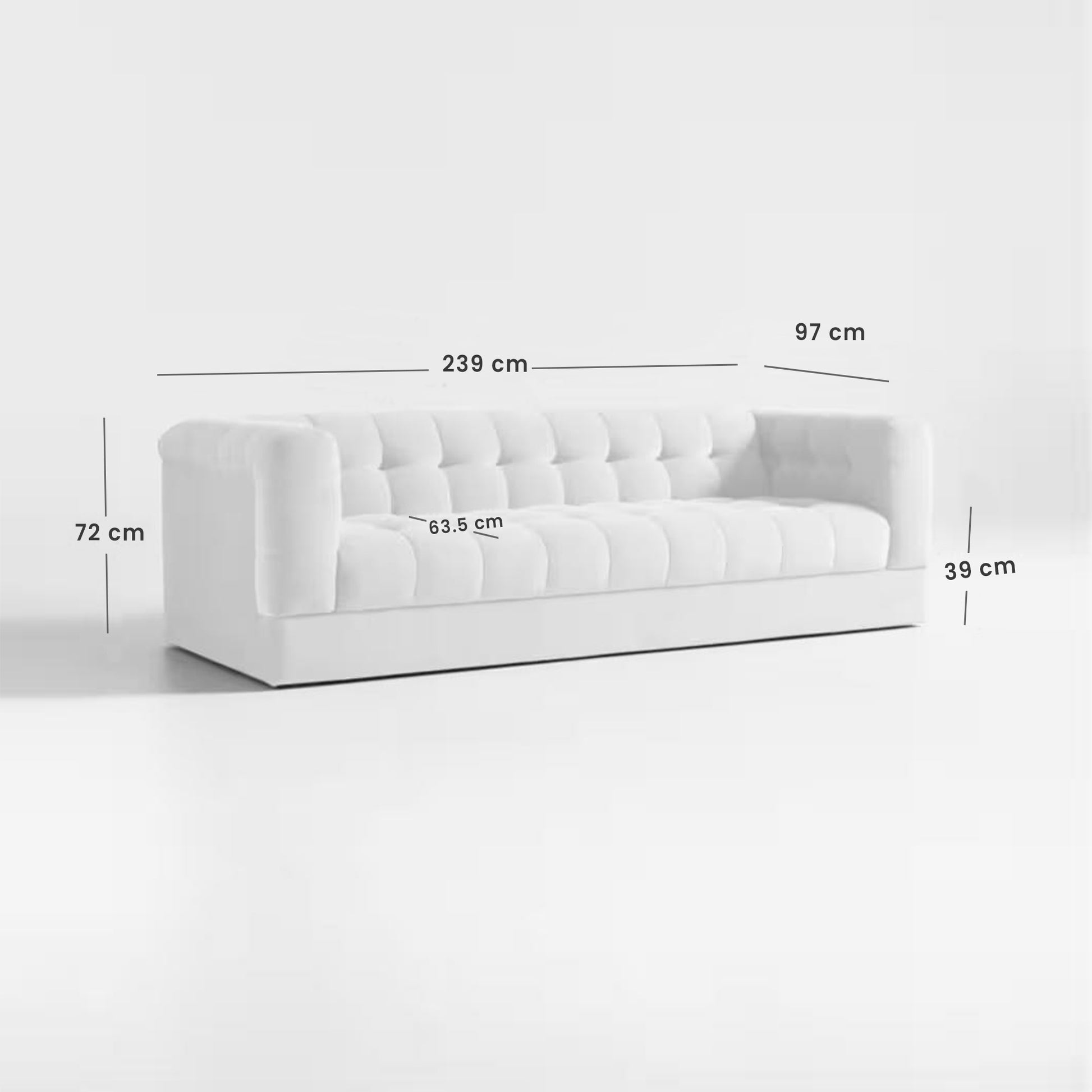 Sunny Velvet 3-Seater Tufted Sofa - 239cm Luxurious Comfort & Style - Cotton Home