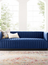 Chanel 3 Seater Navy Blue Velvet Tufted Sofa - Cotton Home