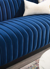 Chanel 3 Seater Navy Blue Velvet Tufted Sofa - Cotton Home
