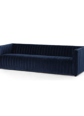 Chanel 3 Seater Navy Blue Velvet Tufted Sofa - Cotton Home