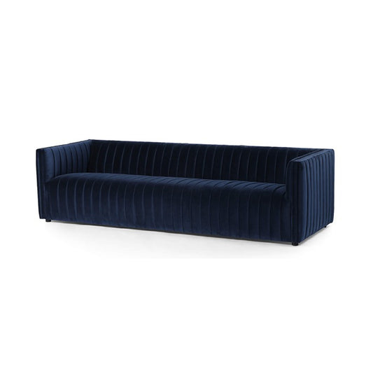 Chanel 3 Seater Navy Blue Velvet Tufted Sofa - Cotton Home