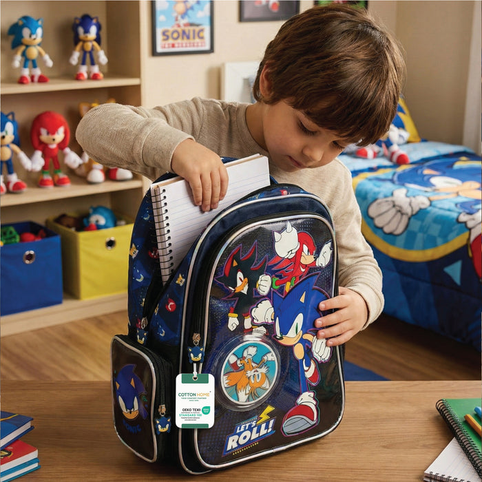 Sonic Blue Hedgehog Printed School Backpack for Kids – Lightweight Cartoon Character Bookbag with Large Storage Space for Boys & Girls