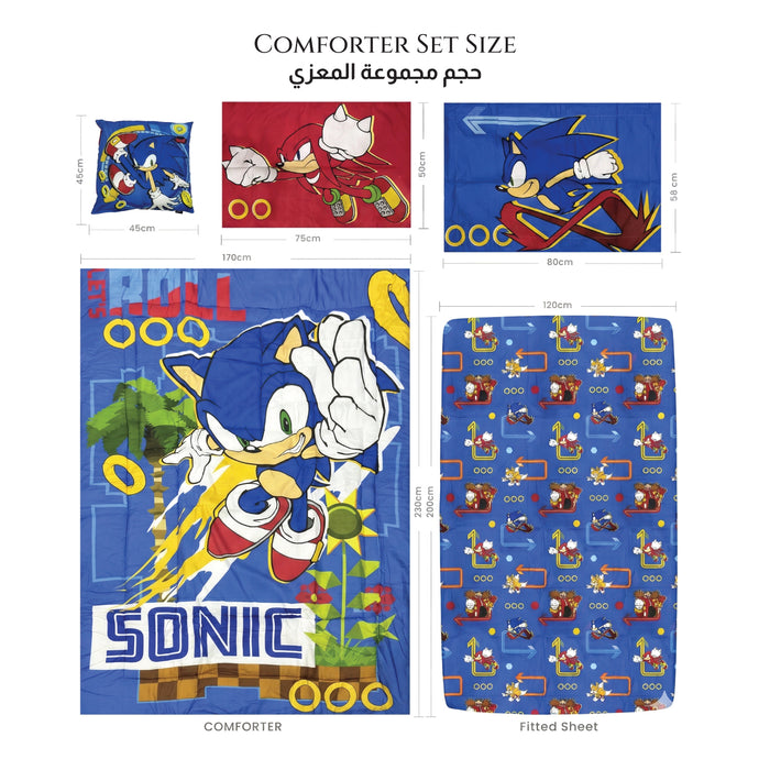 Sonic Official Kids Bedding Set – 5 Piece Comforter Set Cozy & Colorful Cartoon Character with Matching Pillowcases & Bedsheet