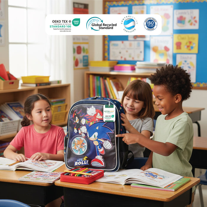 Sonic Blue Hedgehog Printed School Backpack for Kids – Lightweight Cartoon Character Bookbag with Large Storage Space for Boys & Girls