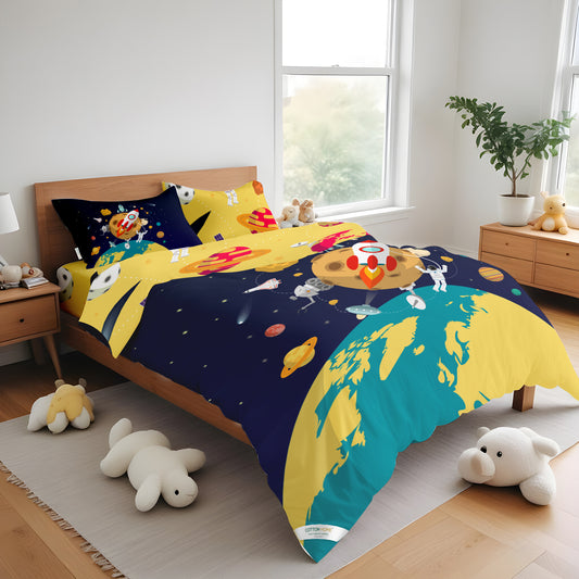 Kids Duvet Cover Set - 4 Pc - Space Print 160x220cm | Cotton Home - Cotton Home