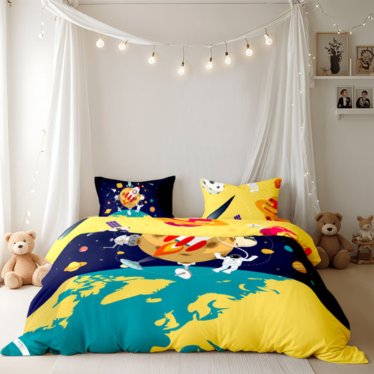 Kids Duvet Cover Set - 4 Pc - Space Print 160x220cm | Cotton Home - Cotton Home