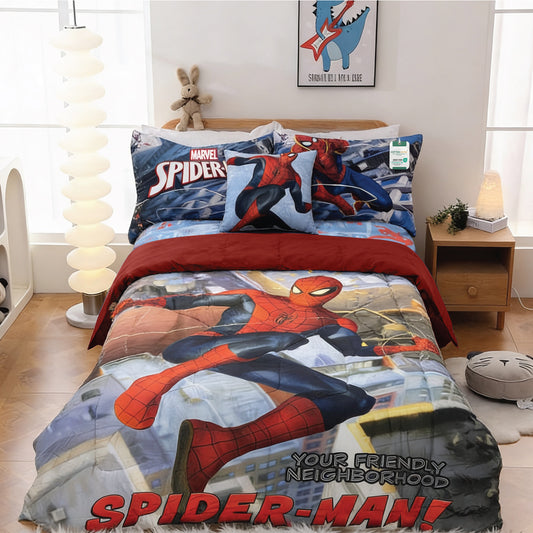 Spiderman Official Kids Bedding Set – 5 Piece Comforter Set Cozy & Colorful Cartoon Character with Matching Pillowcases & Bedsheet