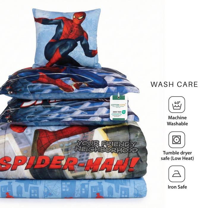 Spiderman Official Kids Bedding Set – 5 Piece Comforter Set Cozy & Colorful Cartoon Character with Matching Pillowcases & Bedsheet