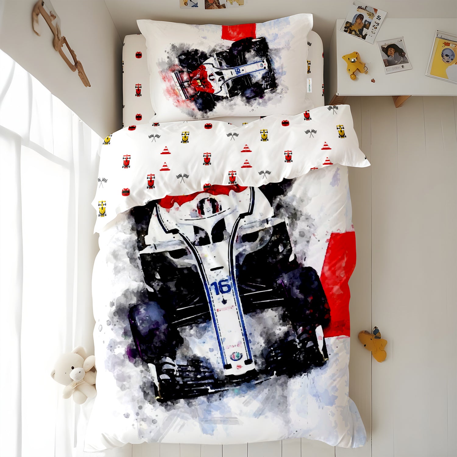 Kids Duvet Cover Set 3 Pcs - Sports Car Print | 135x220cm | Microfiber | Cotton Home - Cotton Home