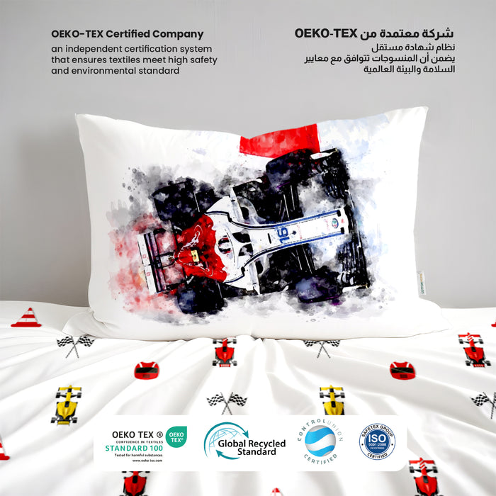 Kids Duvet Cover Set - 4 Pc - Sports Car Print 160x220cm | Cotton Home - Cotton Home