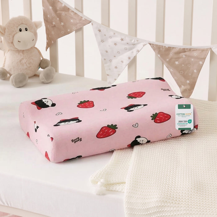 Snoozie Kids Contour Memory Foam Pillow 26x38 cm, Ergonomic Pillow for Children, Removable Cover Strawberry