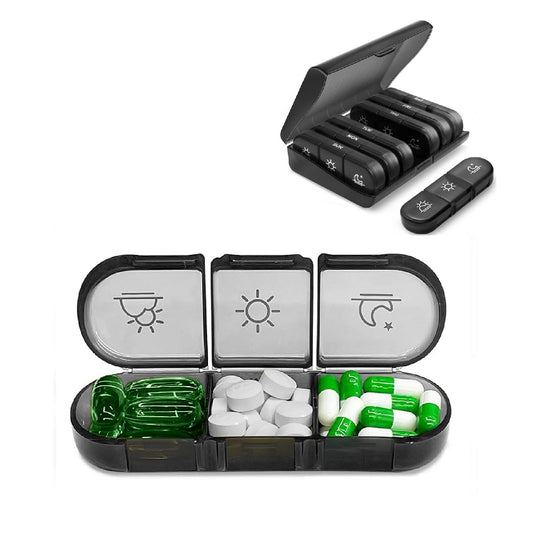 Weekly Portable Pill Organizer 3 Times a Day, Light-Proof & Travel-Friendly