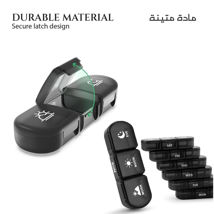 Weekly Portable Pill Organizer 3 Times a Day, Light-Proof & Travel-Friendly