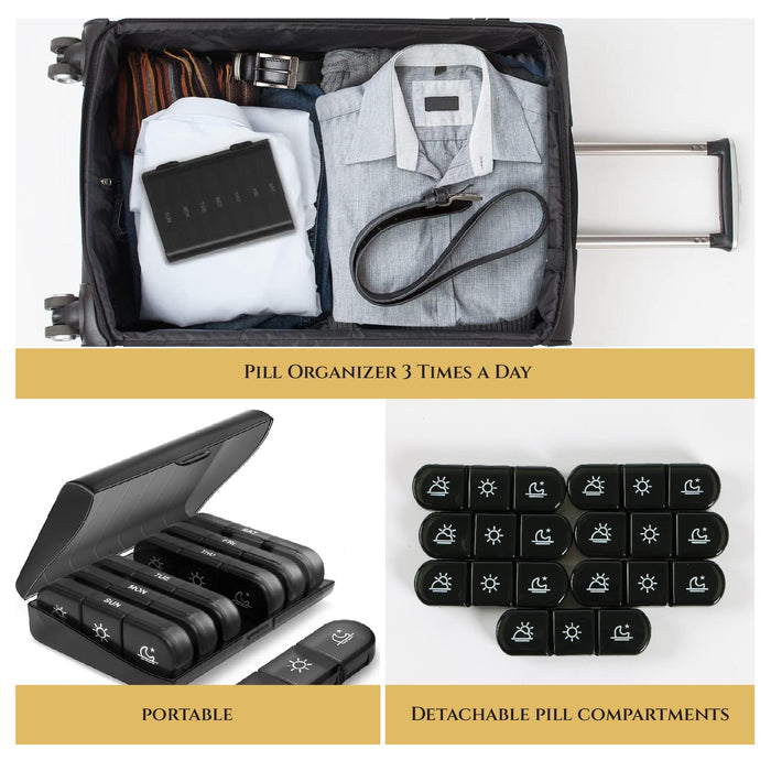 Weekly Portable Pill Organizer 3 Times a Day, Light-Proof & Travel-Friendly