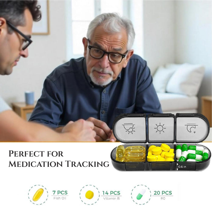 Weekly Portable Pill Organizer 3 Times a Day, Light-Proof & Travel-Friendly
