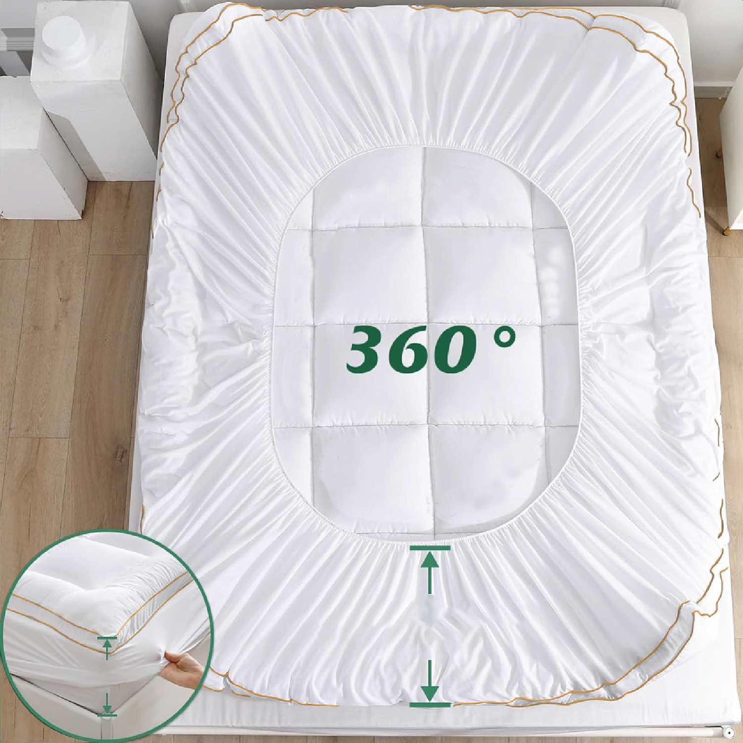 Royal Angler Mattress Topper 200X200 Premium Cotton 300TC with Fitted Sheet Style