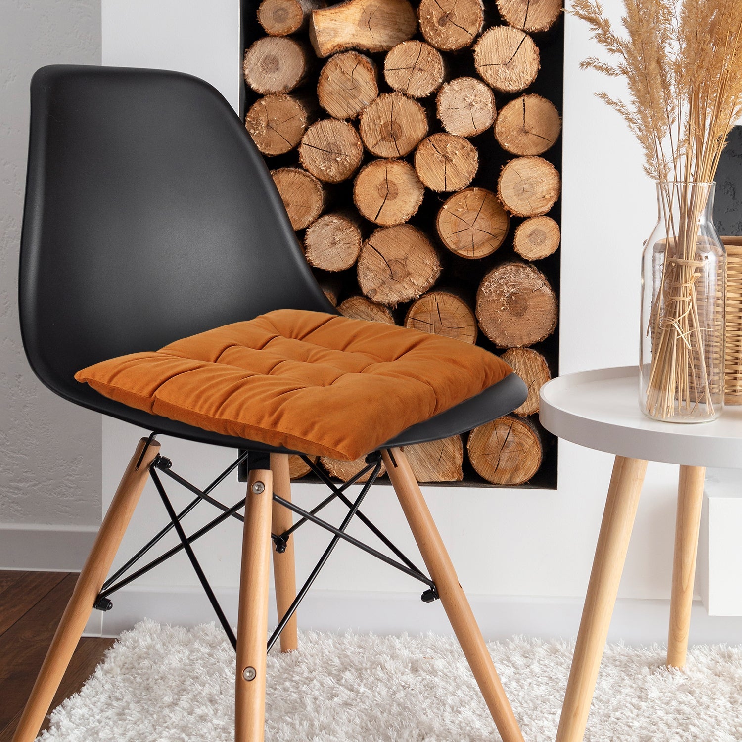 Velvet Slip Free Tufted  Chair Cushion Tan 40x40cm - Pack of 2 - Cotton Home