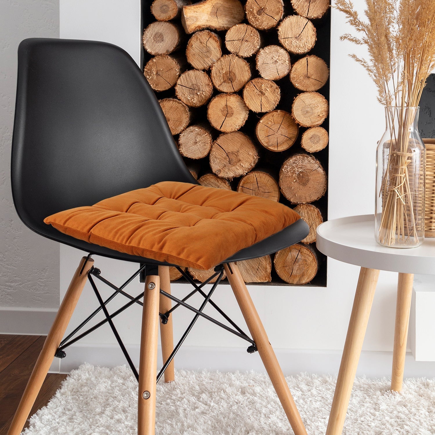 Velvet Slip Free Tufted  Chair Cushion Tan 40x40cm - Pack of 4 - Cotton Home