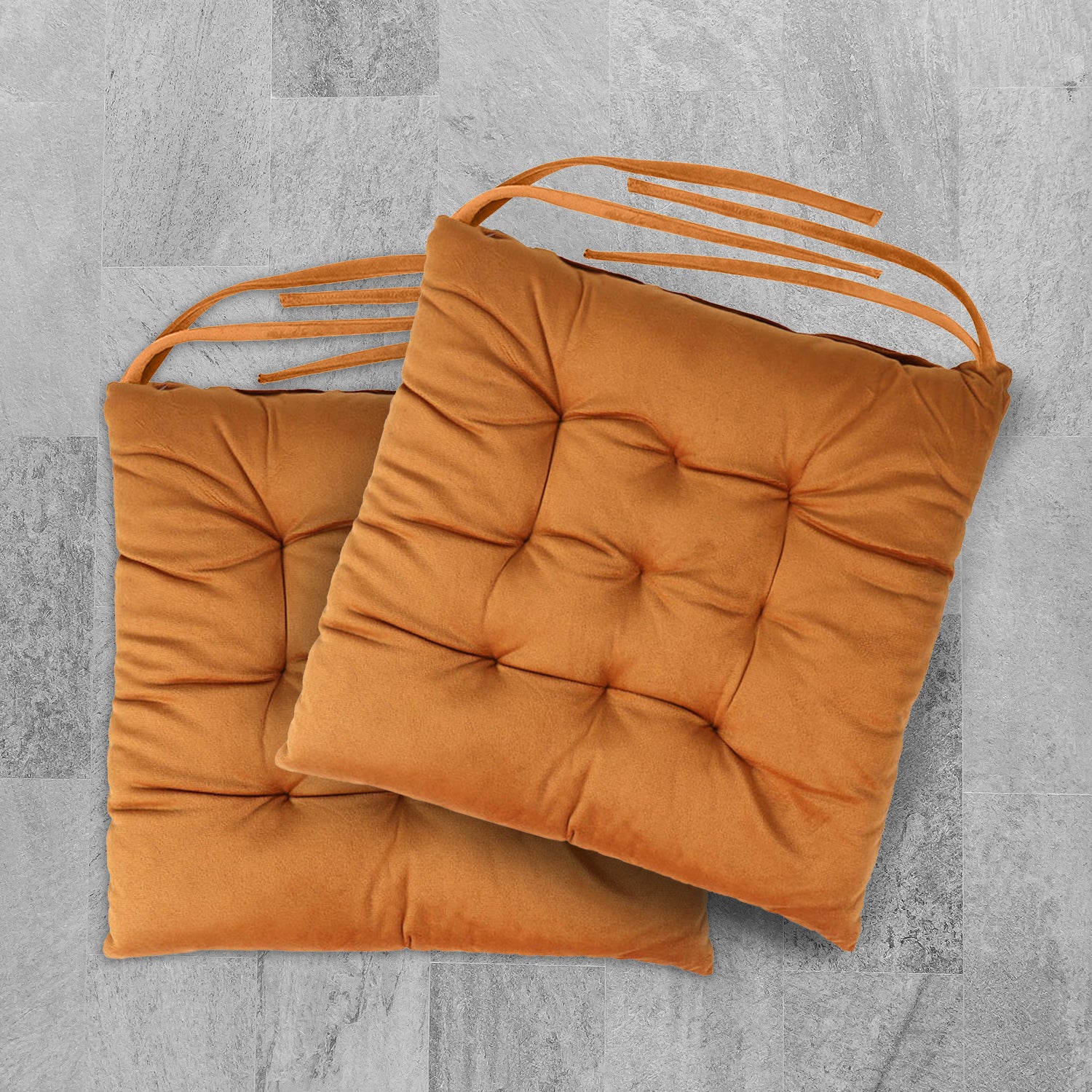 Velvet Slip Free Tufted  Chair Cushion Tan 40x40cm - Pack of 2 - Cotton Home