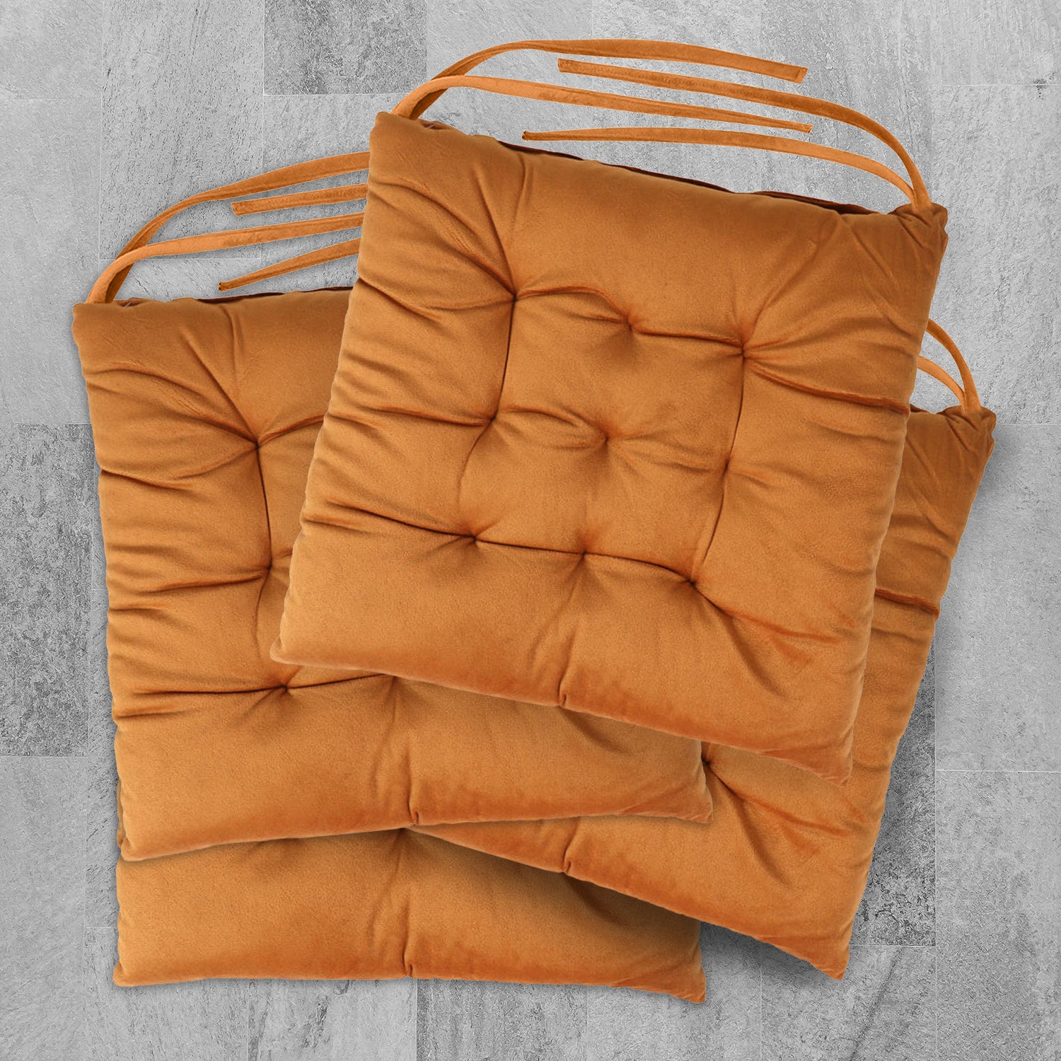 Velvet Slip Free Tufted  Chair Cushion Tan 40x40cm - Pack of 4 - Cotton Home