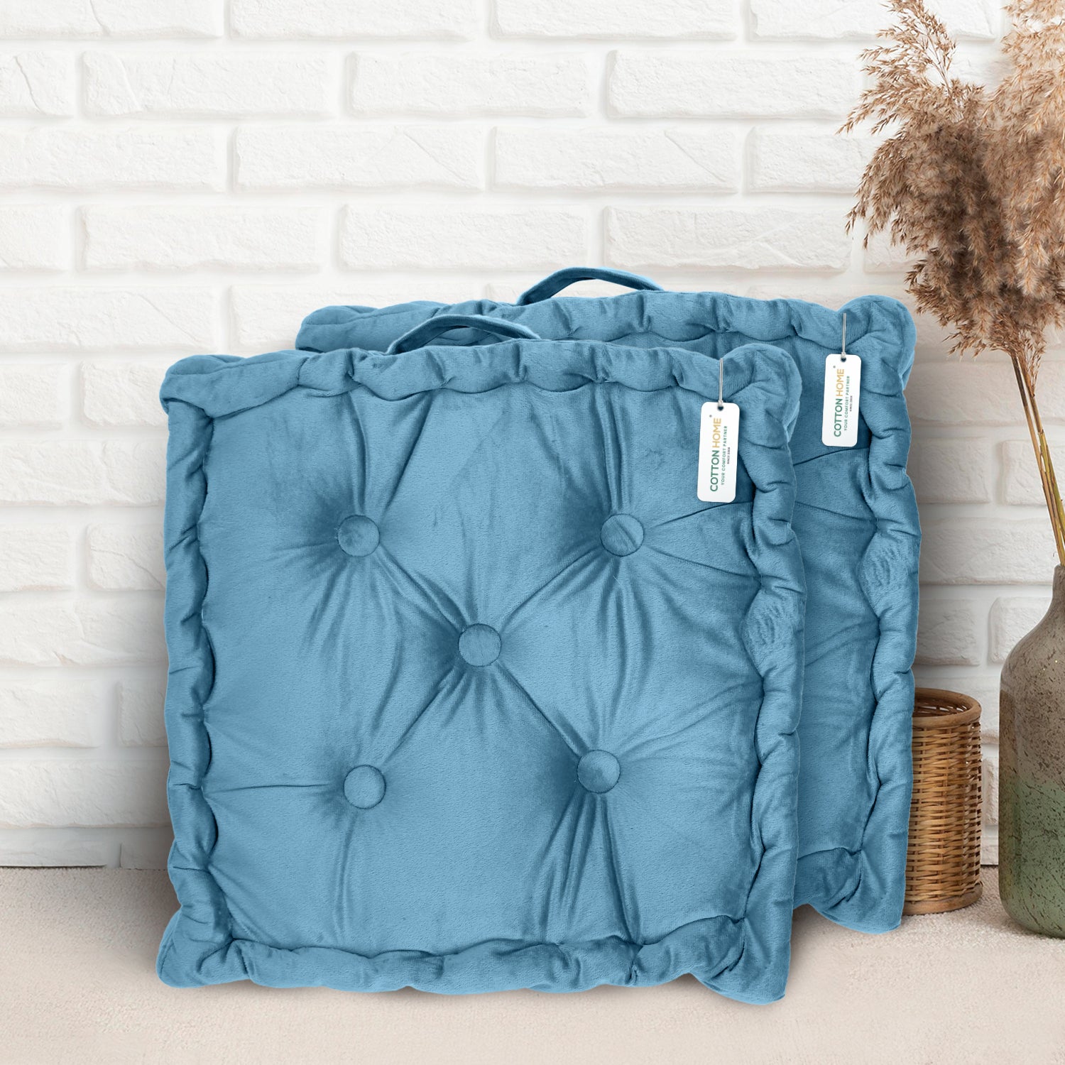 Serenity Velvet Multipurpose Seat Cushion 40x40cm  Pack of 2  Square Shape Seating - Cotton Home