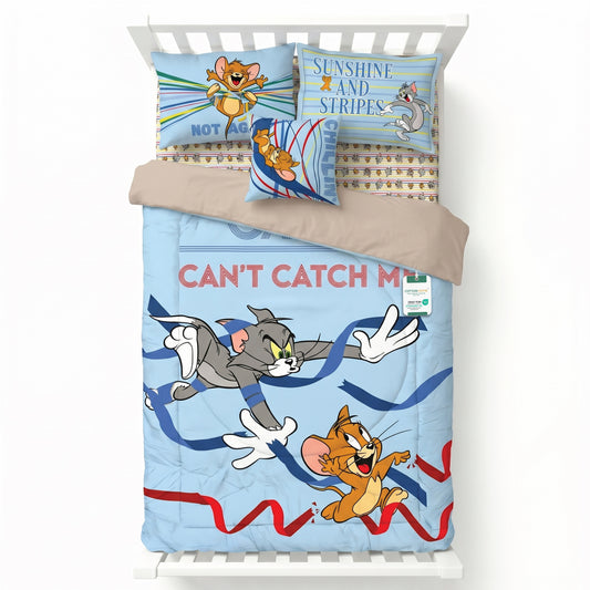 Tom and Jerry Official Kids Bedding Set – 5 Piece Comforter Set Cozy & Colorful Cartoon Character with Matching Pillowcases & Bedsheet
