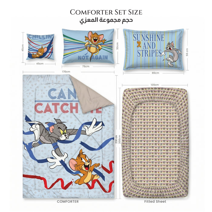Tom and Jerry Official Kids Bedding Set – 5 Piece Comforter Set Cozy & Colorful Cartoon Character with Matching Pillowcases & Bedsheet