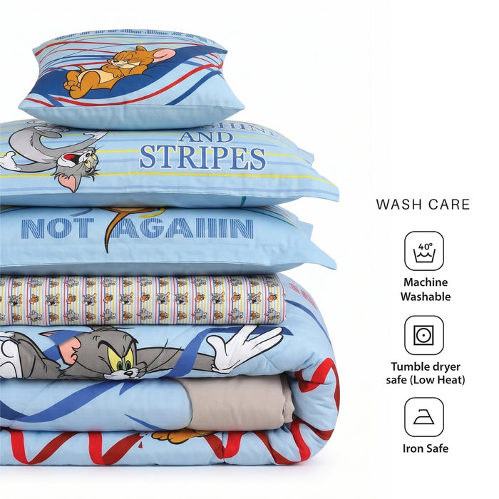 Tom and Jerry Official Kids Bedding Set – 5 Piece Comforter Set Cozy & Colorful Cartoon Character with Matching Pillowcases & Bedsheet