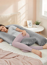 Serenity Velvet Pregnancy Pillow U-Shape Full Body Pillow  With Removable Cover Grey - Cotton Home