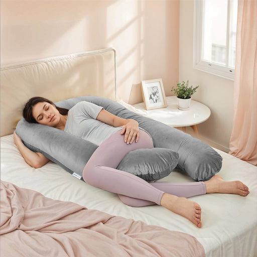 Serenity Velvet Pregnancy Pillow U-Shape Full Body Pillow  With Removable Cover - Cotton Home