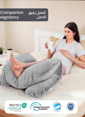 Serenity Velvet Pregnancy Pillow U-Shape Full Body Pillow  With Removable Cover Grey - Cotton Home