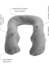 Serenity Velvet Pregnancy Pillow U-Shape Full Body Pillow  With Removable Cover Grey - Cotton Home
