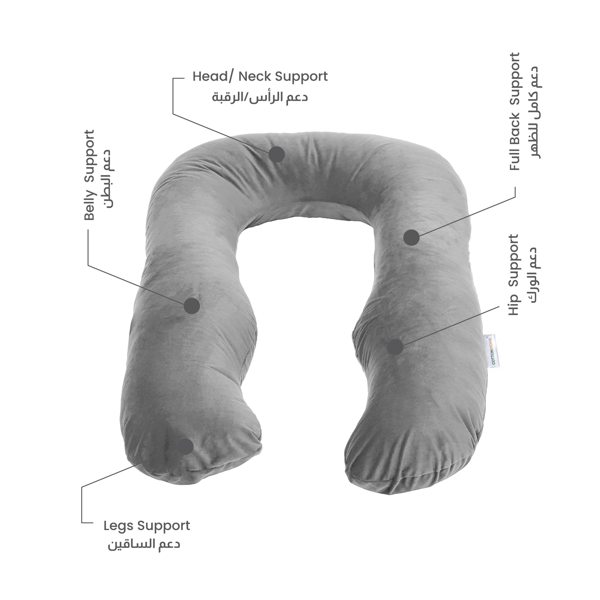 Serenity Velvet Pregnancy Pillow U-Shape Full Body Pillow  With Removable Cover Grey - Cotton Home