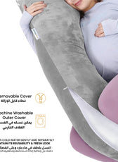 Serenity Velvet Pregnancy Pillow U-Shape Full Body Pillow  With Removable Cover Grey - Cotton Home