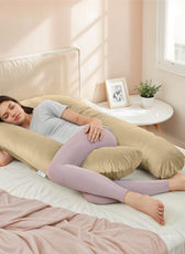 Serenity Velvet Pregnancy Pillow U-Shape Full Body Pillow  With Removable Cover Beige - Cotton Home
