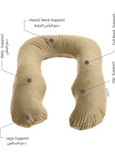 Serenity Velvet Pregnancy Pillow U-Shape Full Body Pillow  With Removable Cover Beige - Cotton Home