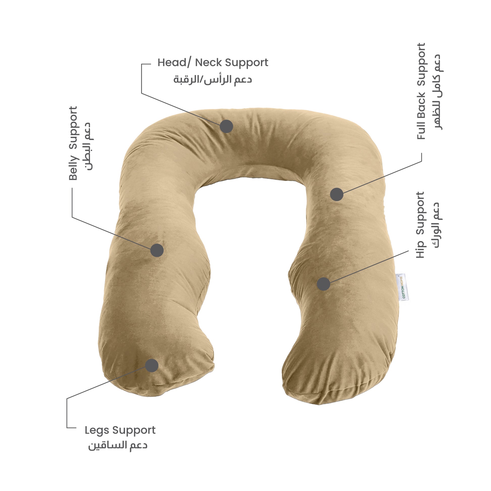 Serenity Velvet Pregnancy Pillow U-Shape Full Body Pillow  With Removable Cover Beige - Cotton Home