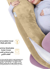 Serenity Velvet Pregnancy Pillow U-Shape Full Body Pillow  With Removable Cover Beige - Cotton Home