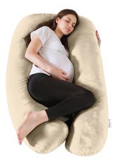 Serenity Velvet Pregnancy Pillow U-Shape Full Body Pillow  With Removable Cover Ivory - Cotton Home