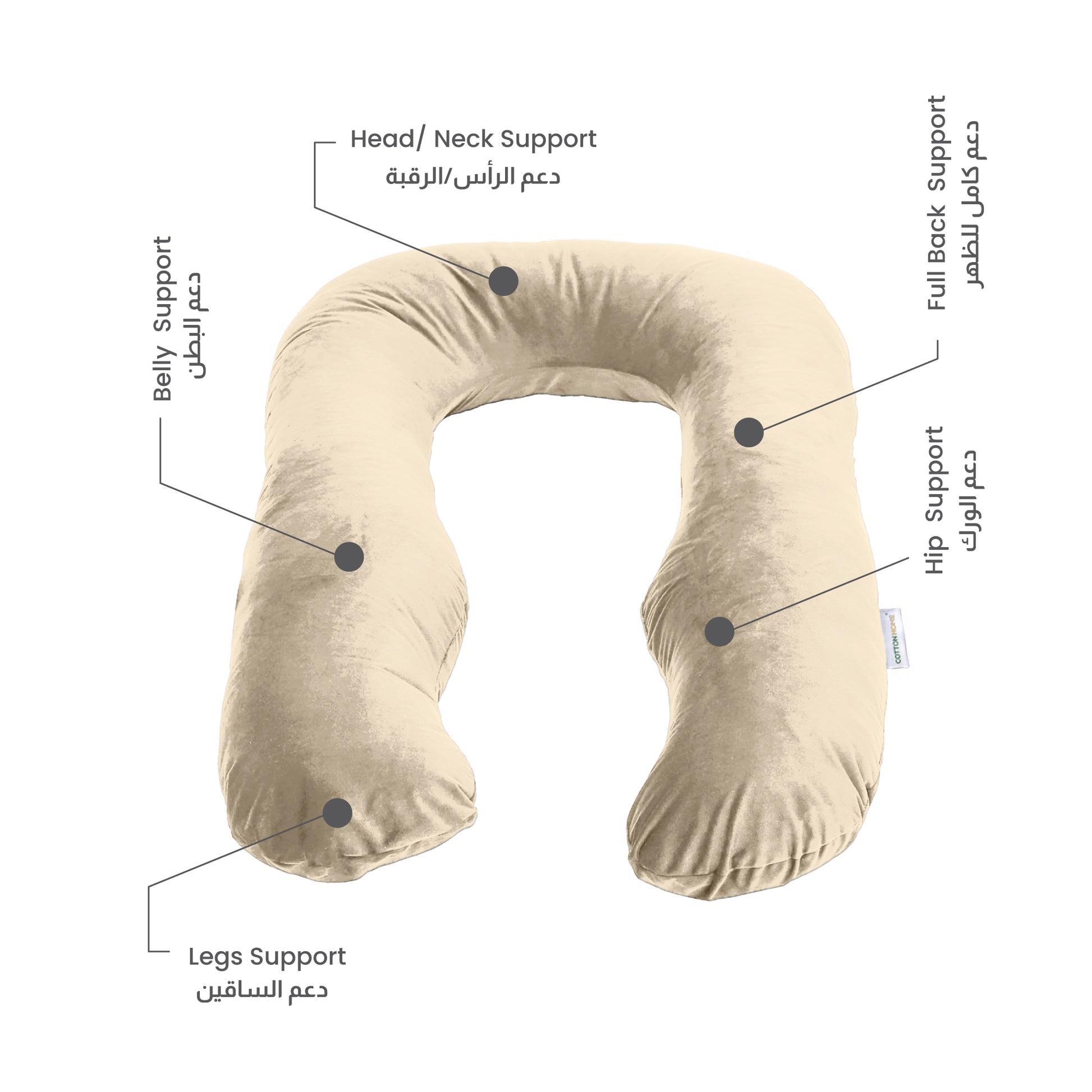 Serenity Velvet Pregnancy Pillow U-Shape Full Body Pillow  With Removable Cover Ivory - Cotton Home