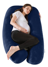 Serenity Velvet Pregnancy Pillow U-Shape Full Body Pillow  With Removable Cover Navy Blue - Cotton Home