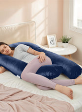 Serenity Velvet Pregnancy Pillow U-Shape Full Body Pillow  With Removable Cover Navy Blue - Cotton Home