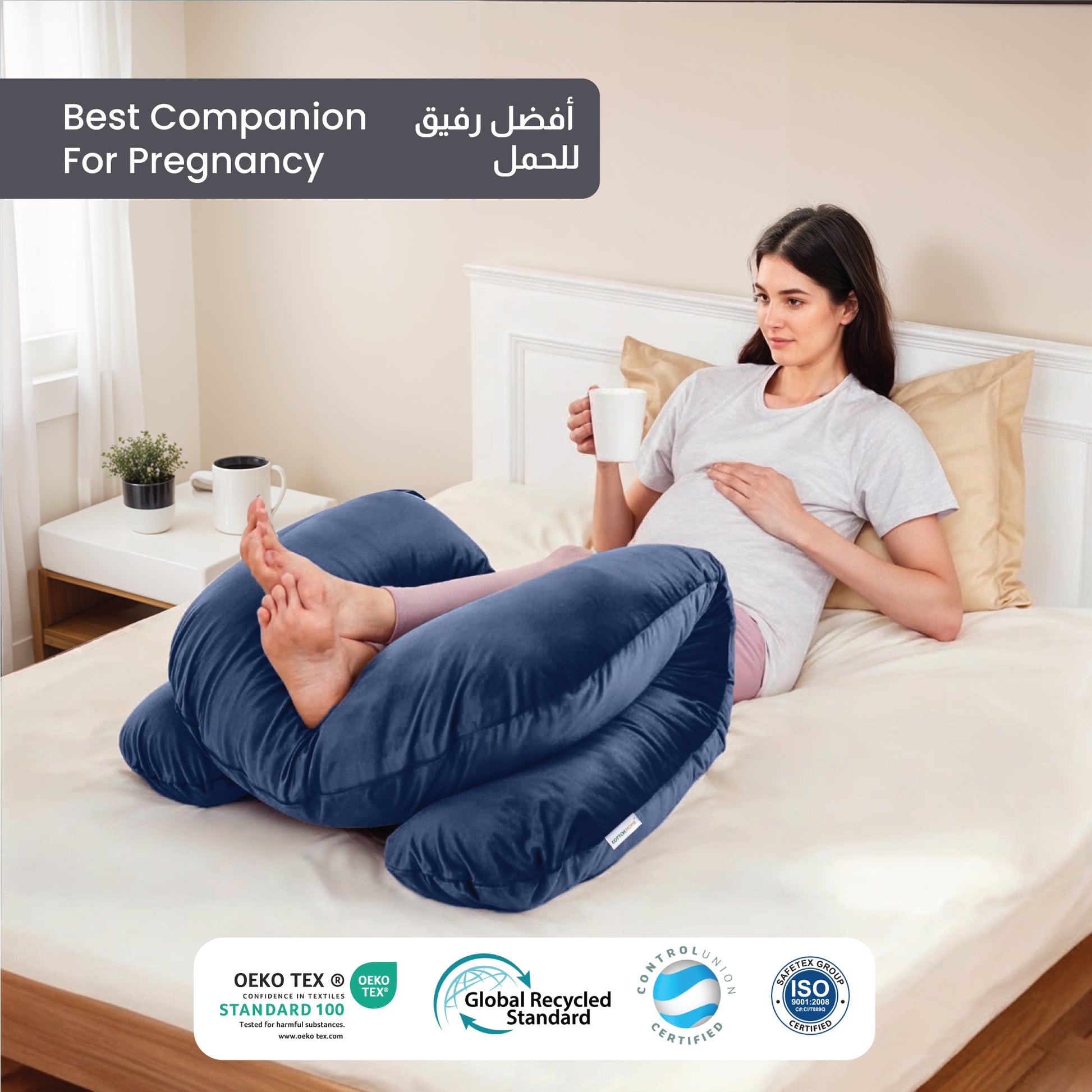 Serenity Velvet Pregnancy Pillow U-Shape Full Body Pillow  With Removable Cover Navy Blue - Cotton Home