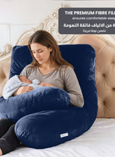 Serenity Velvet Pregnancy Pillow U-Shape Full Body Pillow  With Removable Cover Navy Blue - Cotton Home