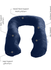 Serenity Velvet Pregnancy Pillow U-Shape Full Body Pillow  With Removable Cover Navy Blue - Cotton Home