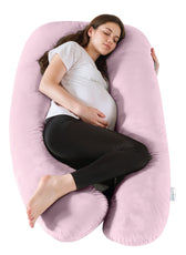 Serenity Velvet Pregnancy Pillow U-Shape Full Body Pillow  With Removable Cover Pink - Cotton Home