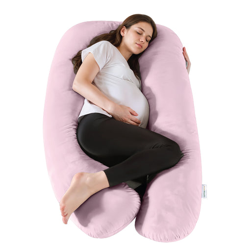 Serenity Velvet Pregnancy Pillow U-Shape Full Body Pillow  With Removable Cover Pink - Cotton Home