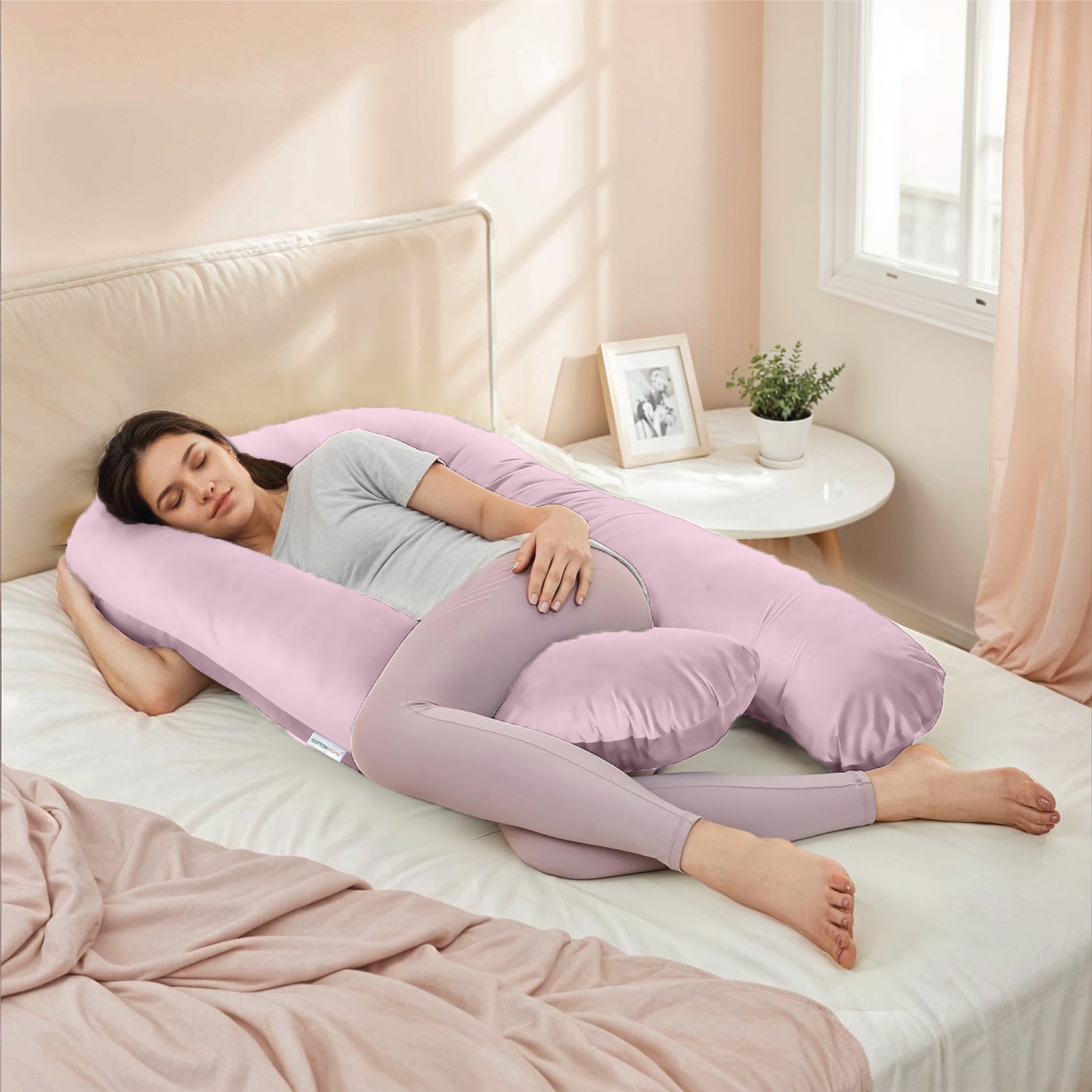Serenity Velvet Pregnancy Pillow U-Shape Full Body Pillow  With Removable Cover Pink - Cotton Home