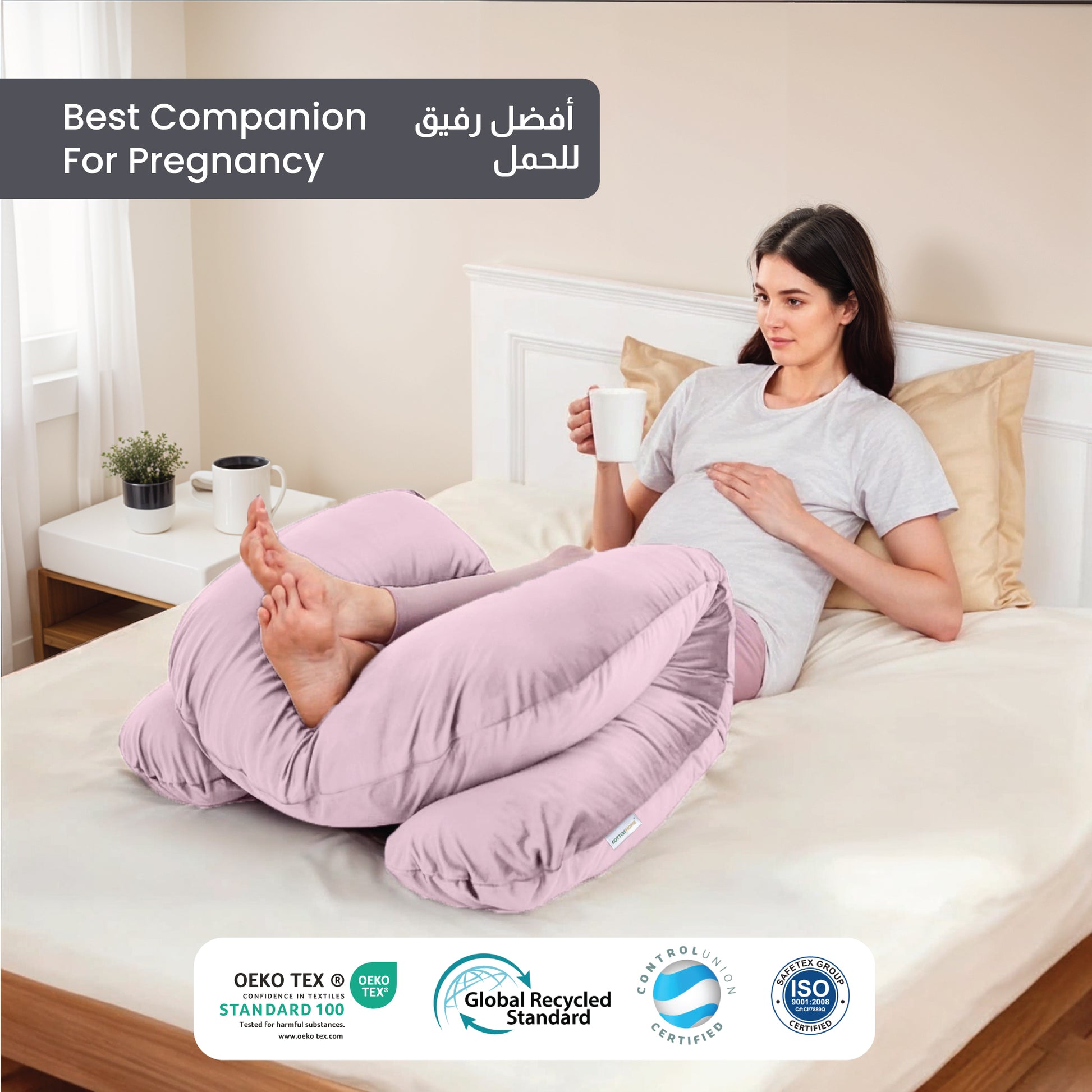 Serenity Velvet Pregnancy Pillow U-Shape Full Body Pillow  With Removable Cover Pink - Cotton Home